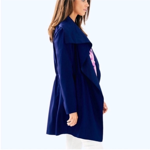 LILLY PULITZER VALERIA DRESS COAT True Navy Blue Jacket Trench Open Front Large - Picture 2 of 9